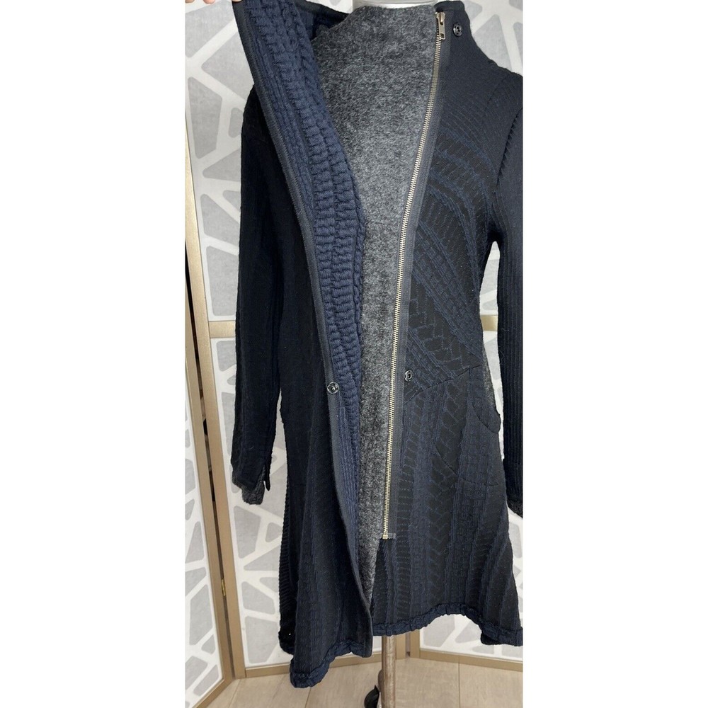 Aimee G Sweater Jacket Cardigan Texturized Boho M Blue Black Asymmetric Vtg Look